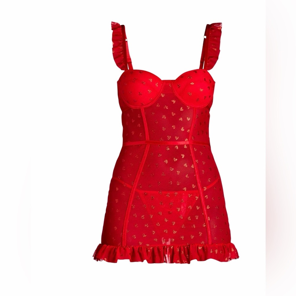 Elegant Red Lace Chemise set size M red hearts lingerie